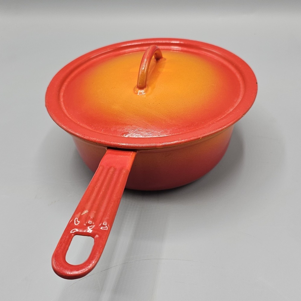 Descoware Enamel Cast Iron Flame Orange 7" 1 Quart Dutch Oven Saucepan W/ Lid